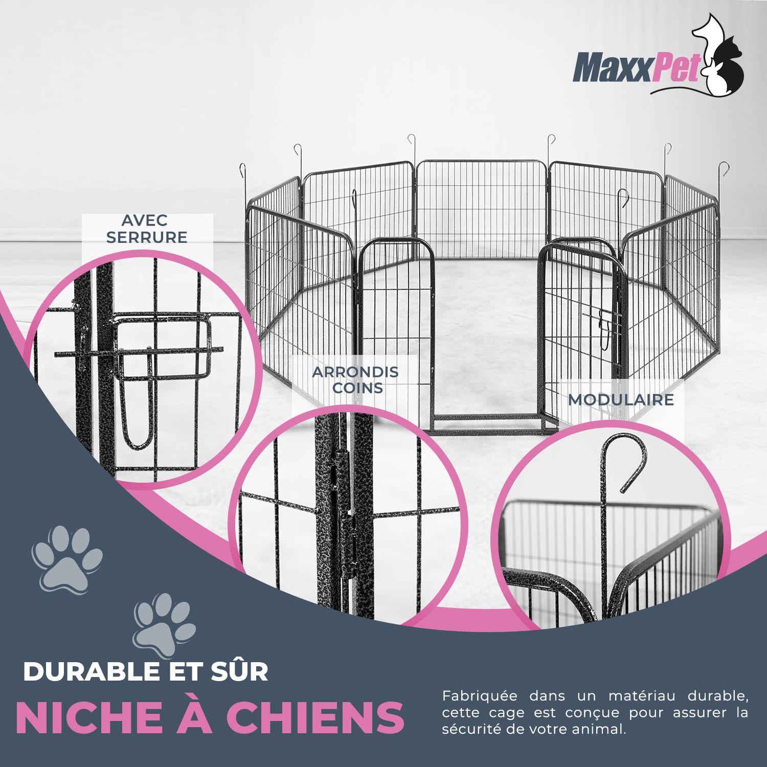 MaxxPet Enclos pour chien 80x100 cm - Modulaire - 8 panneaux - Parc pour  chiots - Chenil pour chiens - Puppy Run - Noir - MANOMANO FR