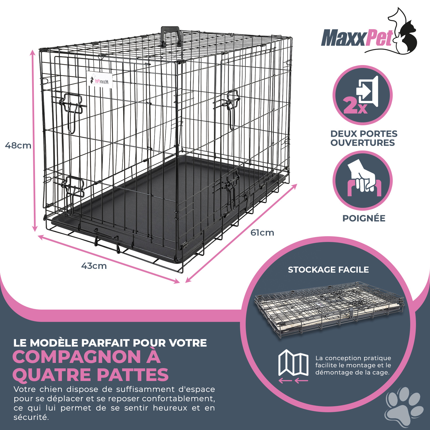 MaxxPet enclos pour chiots 107x71x73 cm - Avec plaque de base - Avec plaid  - Cage pour chien - Chenil pour chiots - Parc pour chiens - Noir - MANOMANO  FR