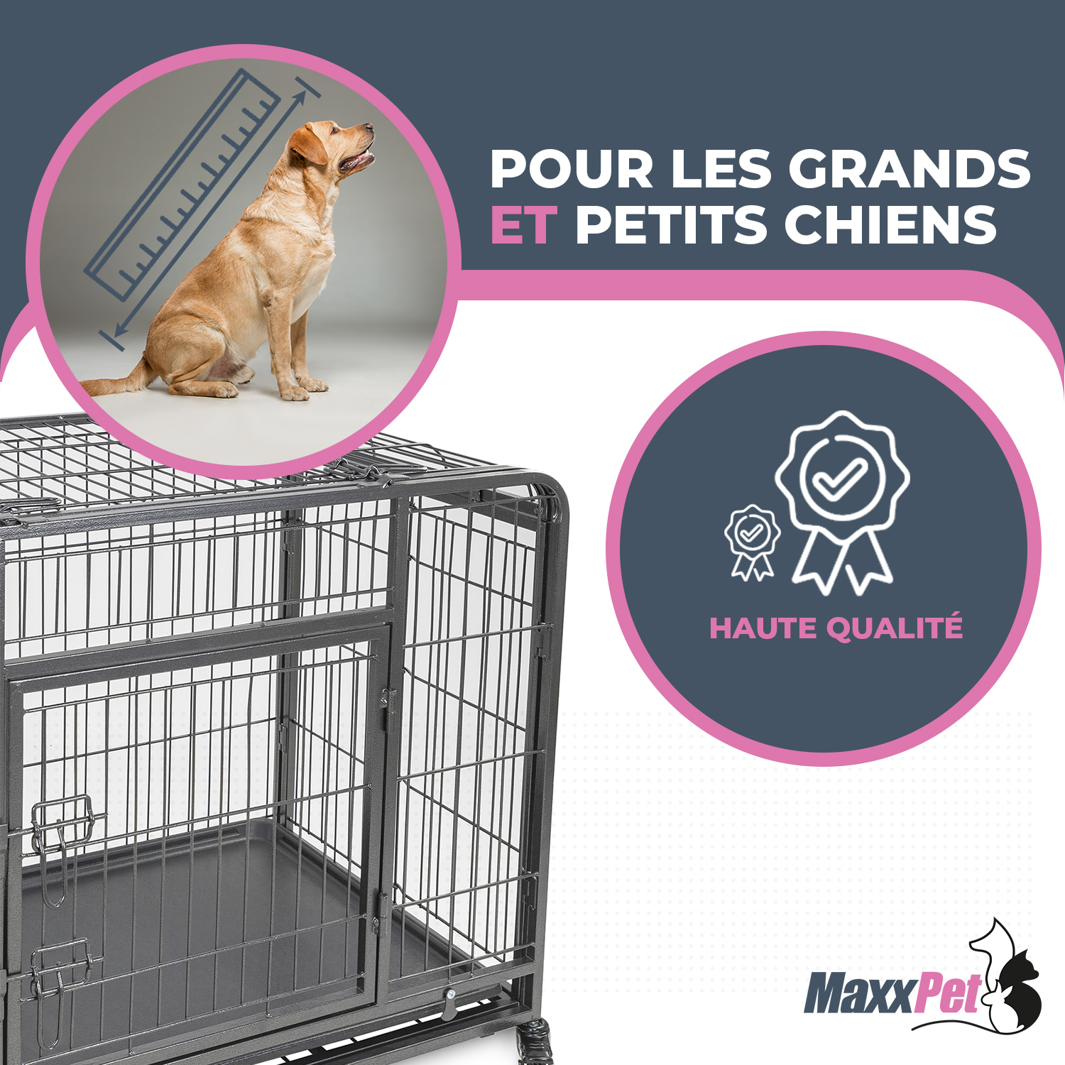 MaxxPet Cage pliante pour chien 125x76x81 cm - Boîte pour Chien à roulettes  - Panier de Transport pour Chien - Avec plaid - Utilisable à L'intérieur et  à L'extérieur - MANOMANO FR