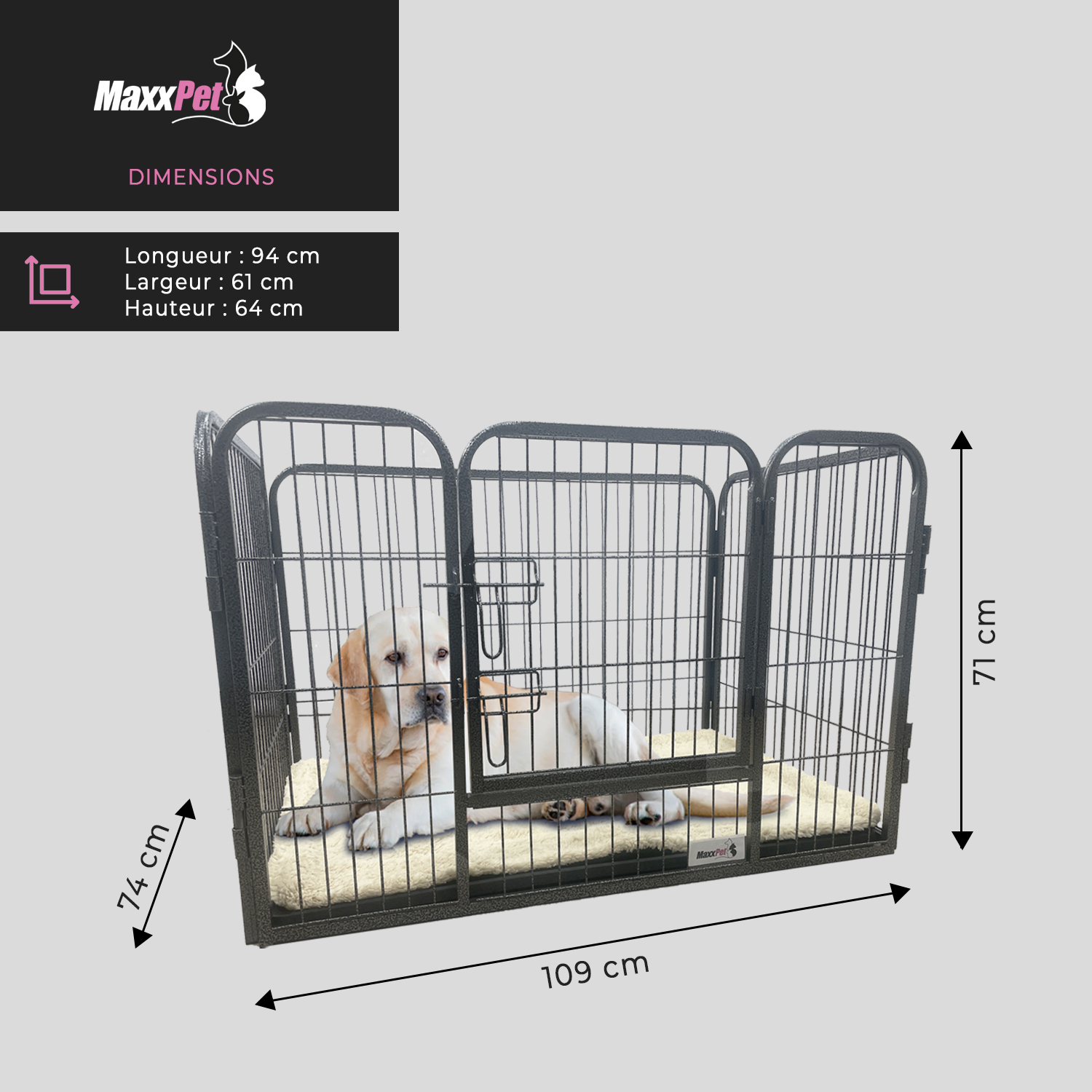 MaxxPet Enclos pour chien 80x100 cm - Modulaire - 8 panneaux - Parc pour  chiots - Chenil pour chiens - Puppy Run - Noir - MANOMANO FR