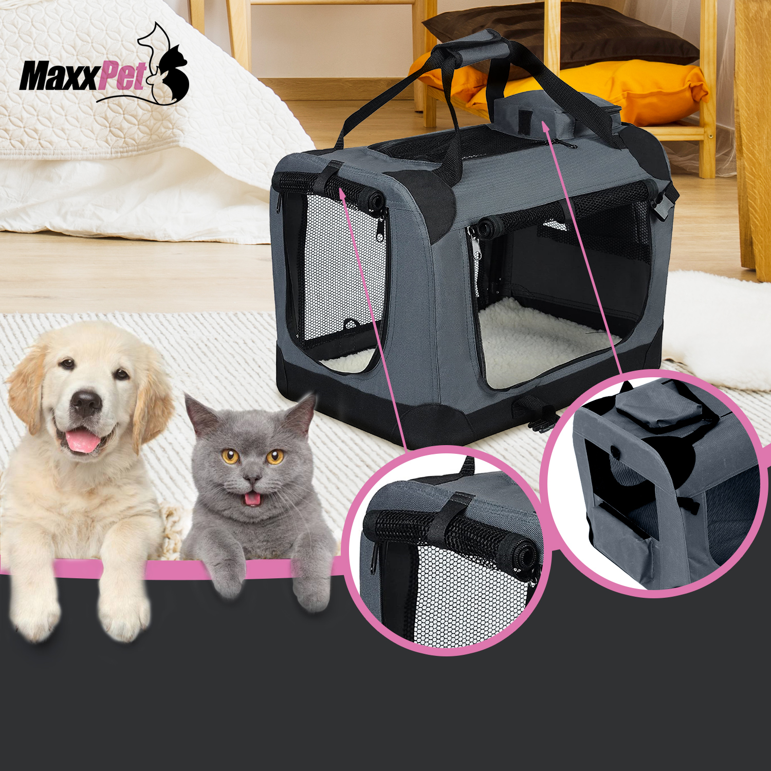 MaxxPet Cage pliante pour chien 125x76x81 cm - Boîte pour Chien à roulettes  - Panier de Transport pour Chien - Avec plaid - Utilisable à L'intérieur et  à L'extérieur - MANOMANO FR